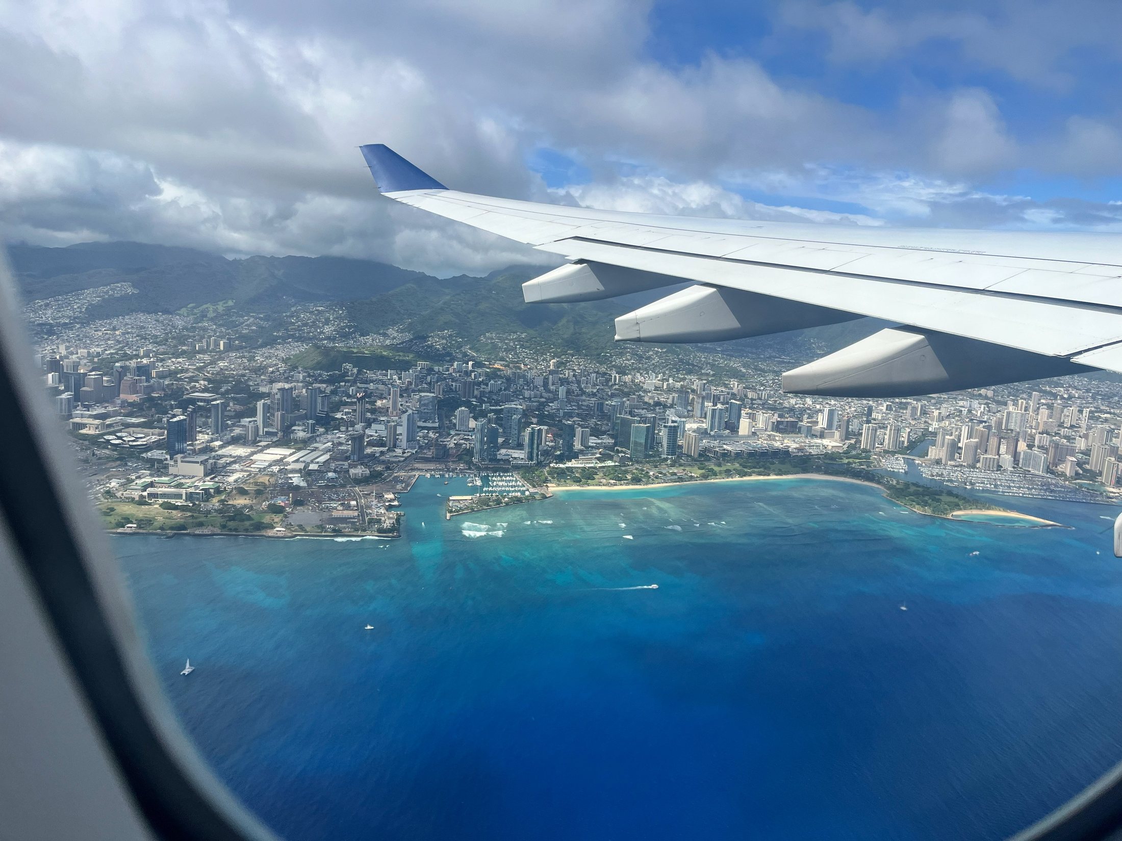 Arriving over Honolulu from the airplane window