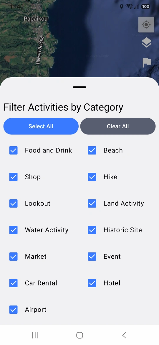 Filter activities by category